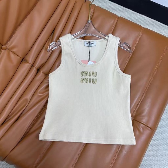 Miu Miu Beige Tank Top with - Picture 1 of 9
